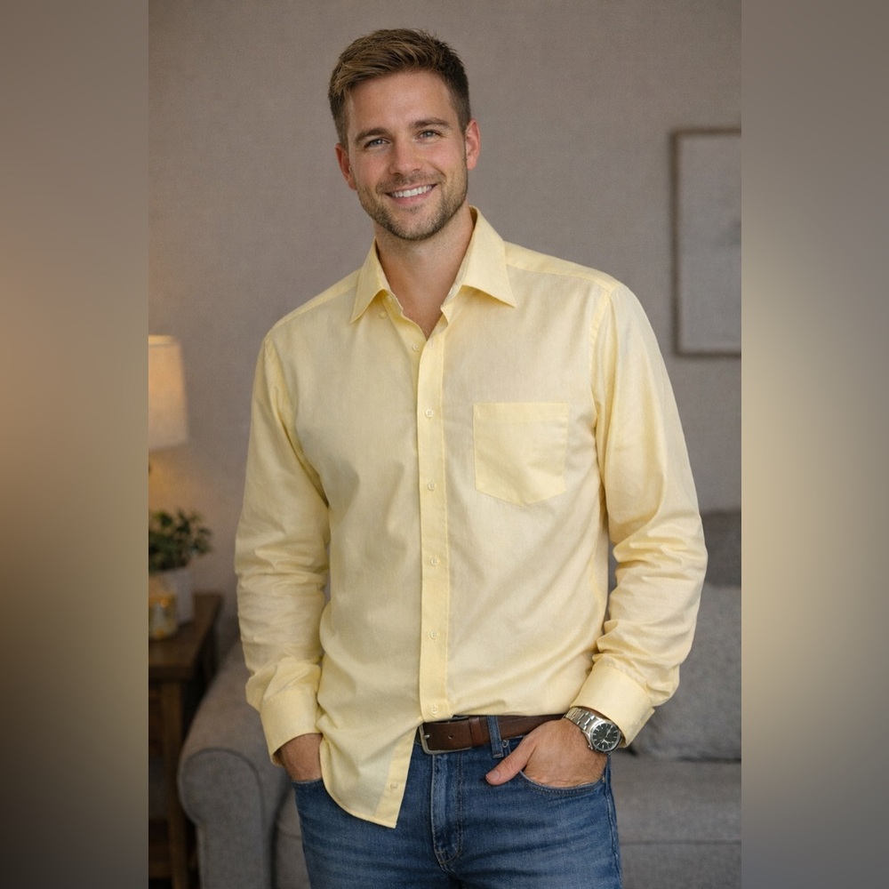 Bugatchi Uomo Pastel Yellow Button-Down Shirt – Size L